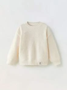 Maija Kids Maija Kids 宽松字母印花长袖休闲圆领毛衣，适合年轻女孩 - 杏色 - 查看 1