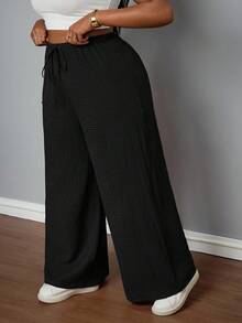 SHEIN PETITE CURVE Pantalones casuales de vacaciones de textura marrón para mujer de talla grande