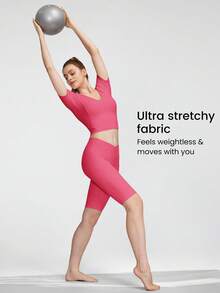 GLOWMODE 2 Pieces FeatherFit™ U-Back Cropped Active Tank & 4.3" Tummy Control Biker Shorts Set Low Impact Yoga Pilates Daily - Blush Crush - View 7