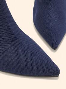 CUCCOO BASICS 女士高跟粗跟尖头弹力针织中筒靴，适合圣诞节穿着 - 藏蓝色 - 查看 5