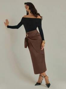 Modelyn Women's Fashionable & Versatile Elegant Metal Buckle Midi Skirt Fall Cloth For Women