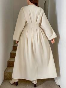 SHEIN LUNE 大码连衣裙 女士教堂礼服 婚礼宾客礼服 大码婚礼宾客礼服 约会晚礼服 女士教师服装 女士秋季连衣裙 秋季服装 大码编织纹理提花面料，三维垂直条纹面料，高重量，大灯笼袖效果，齐腰连衣裙 优雅的日常派对活动假日优雅服装，办公室警笛风格服装 长裙 老钱风格女士婚礼宾客礼服 女士夜间外出礼服 女士返校节礼服 女士秋季服装 女士派对礼服 节日礼服 - 杏色 - 查看 3