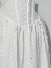 SHEIN ICON Bowknot Strap Waist & Bust Lace Patchwork Flared Dress - White - View 6