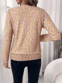 SHEIN Clasi Women's Elegant Pink Waffle Knit Crew Neck Sweatshirt In Fall/Winter - Multicolor - View 2
