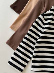 SHEIN 4件装可爱休闲条纹圆领长袖上衣，男女宝宝秋冬通用服装