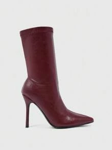 CUCCOO SZL Giày bốt cao đến mắt cá chân mũi nhọn thời trang dành cho nữ, thích hợp đi làm, hẹn hò, tiệc tùng, đi nghỉ - Màu Đỏ Sâu - Xem 4