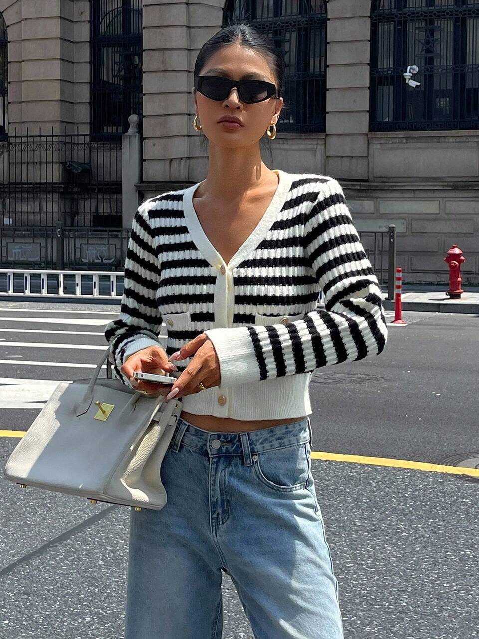 Women's Casual Colorblock Striped Cardigan, Autumn Vacation
