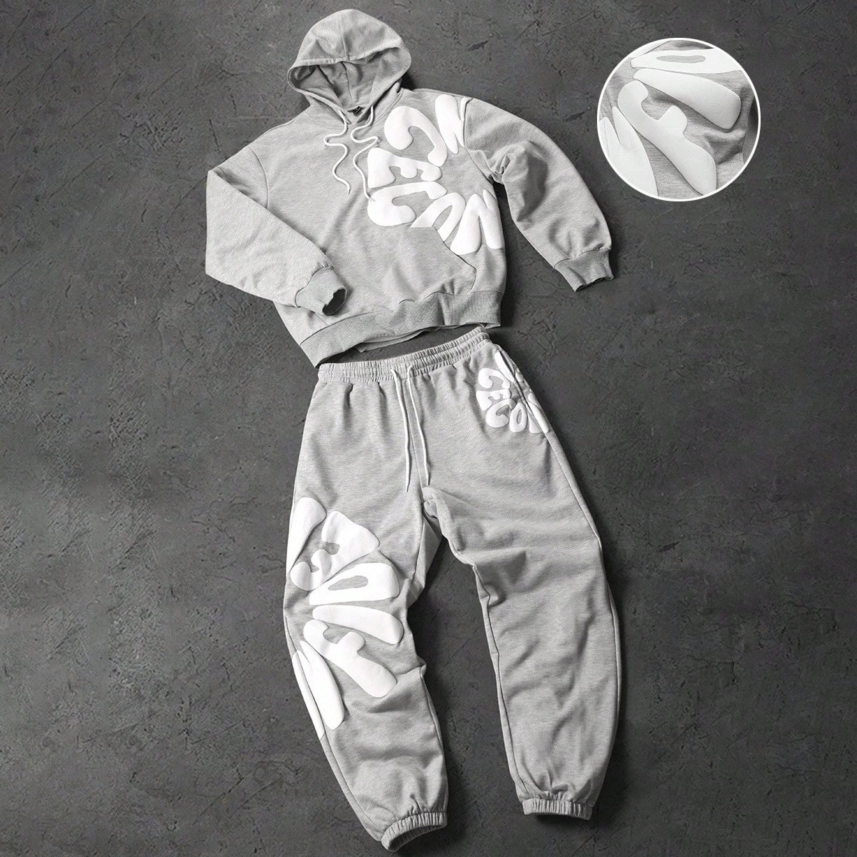 Conjunto de sudadera con capucha de manga larga con estampado de letras y bolsillo, y pantalones con cordón en la cintura, ropa de otoño para hombre