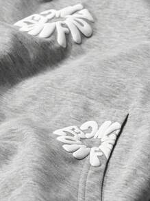 Manfinity Roughcore 男士字母印花连帽衫和运动裤套装，秋季服装 - 灰色 - 查看 3