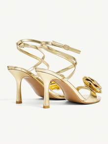 CUCCOO CHICEST Sandalias de tacón alto con puntera redonda, elegantes, glamorosas y sensuales, con decoración de flor de rosa de metal dorado - Dorado - Ver 9