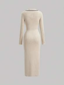 SHEIN MOD Contrast Binding Button Front Slim Fit Long Sweater Dress In Fall/Winter