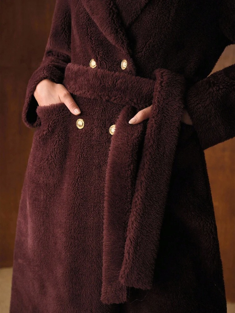 WOMEN'S BELTED LONG FAUX FUR COAT, AUTUMN/WINTER