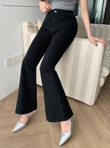 DAZY 女式西式水洗喇叭裤牛仔裤 - 黑色 - 查看 6