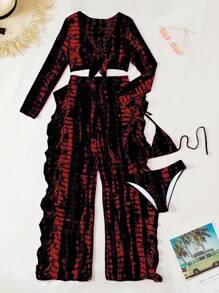 Slaydiva Printed Four-Piece Separable Bikini Set, Random Pattern,Summer Beach - Multicolor - View 3