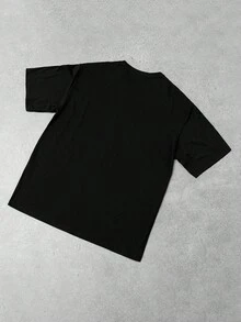 Claim Dot 1 件男士休闲宽松短袖 T 恤，黑色，水钻装饰，超大宽松廓形，成熟街头风格，适合通勤、日常穿着、男友/丈夫礼物、情侣装 - 黑色 - 查看 2