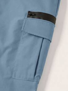 SHEIN 2 件套青少年男童休闲宽松纯色工装裤，带口袋，宽松版型梭织慢跑裤，2 种款式 - 霧霾藍 - 查看 7