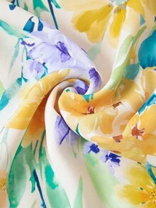 Ellevyn 女士宽松长款衬衫外套和阔腿裤两件套，黄色花卉印花，优雅日常穿着 - 彩色 - 查看 8