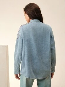 Anewsta 奢华宽松牛仔衬衫 - 藍色 - 查看 2