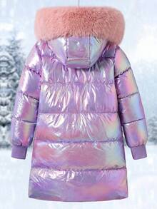 Girls' Colorful Stylish Mid-Length Hooded Padded Coat, Suitable For Autumn/Winter Fall - Multicolor - View 2