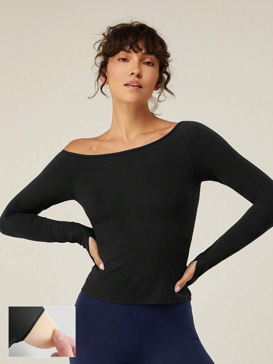 GLOWMODE FeatherFit™ 落肩长袖 T 恤 - 黑色 - 查看 1