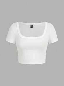 SHEIN EZwear Bộ 4 áo thun ngắn tay cổ tròn dáng lửng màu trơn, đa năng dành cho nữ, thích hợp cho mùa hè. - Nhiều màu - Xem 3