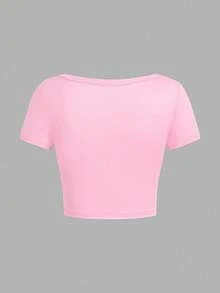 SHEIN EZwear Bộ 4 áo thun ngắn tay cổ tròn dáng lửng màu trơn, đa năng dành cho nữ, thích hợp cho mùa hè. - Nhiều màu - Xem 11