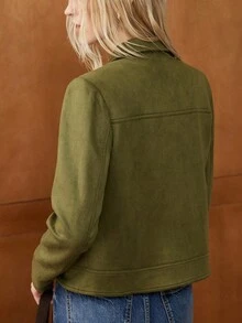 Écloséra Women's French Commuter Lapel Suede Metal Button Long Sleeve Jacket Autumn And Winter Cardigan Winter Coat Going Out Coats Women Fall Green Jacket
