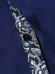 Manfinity Mode Men's Minimalist Print Long Sleeve Shirt Men Royal Blue Dress Shirt Slim Fit Dress Shirt Men Elegant Shirt, Fall - Navy Blue - View 6