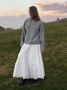 DAZY 女士翻领装饰宽松休闲都市夹克冬季女式外套 - 淺灰色 - 查看 6