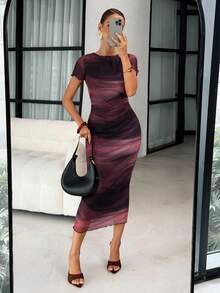 Lavishia Váy dài tay ngắn họa tiết hoa dành cho nữ, thời trang xuân/hè - Màu Đỏ Sâu - Xem 7