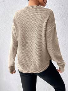 EMERY ROSE 休闲百搭纯色圆领毛衣 - 駝色 - 查看 2