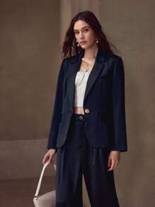 MOTF PREMIUM SINGLE BUTTON STRUCTURED BLAZER - Navy Blue - View 4