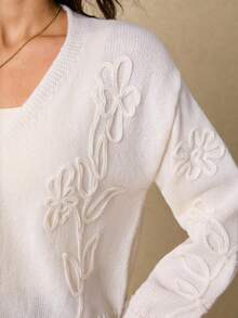 Poéselle Cárdigan de punto bordado para mujer, suéter de manga larga con botones y estampado floral, ropa exterior suave para otoño, blusa esponjosa, pantalones de pijama para el Día de Acción de Gracias y Halloween, suéteres de otoño para mujer, cárdigan de mujer - Blanco - Ver 7