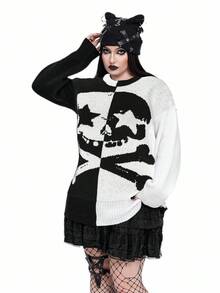 Whyspr Goth Punk Gothic Halloween Skull Plus Size Sweaters Goth Clothes Emo Clothes For Women Women Sweater Skull Sweater Halloween Sweater Halloween Winter Fall Autumn