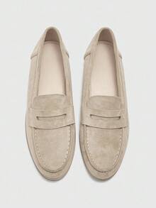 CUCCOO BIZCHIC Giày lười nữ da lộn màu mơ thoải mái, thích hợp để đi làm, đi chơi, đi mua sắm, đi làm, đi làm hàng ngày, giày bệt đa năng - Màu be - Xem 1