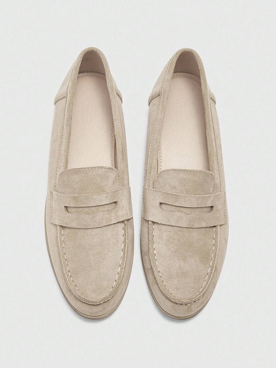 CUCCOO BIZCHIC Giày lười nữ da lộn màu mơ thoải mái, thích hợp để đi làm, đi chơi, đi mua sắm, đi làm, đi làm hàng ngày, giày bệt đa năng - Màu be - Xem 1