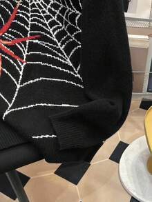 Manfinity Roghcode Men's Casual Spider Pattern Round Neck Long Sleeve Loose Knit Sweater, Autumn/Winter - Multicolor - View 6