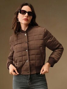 Anewsta 女士格子短款夹克，适合秋季、冬季、外出、优雅、正式、派对、别致、新年、圣诞节、工作、毕业、婚礼 - 咖啡棕 - 查看 9