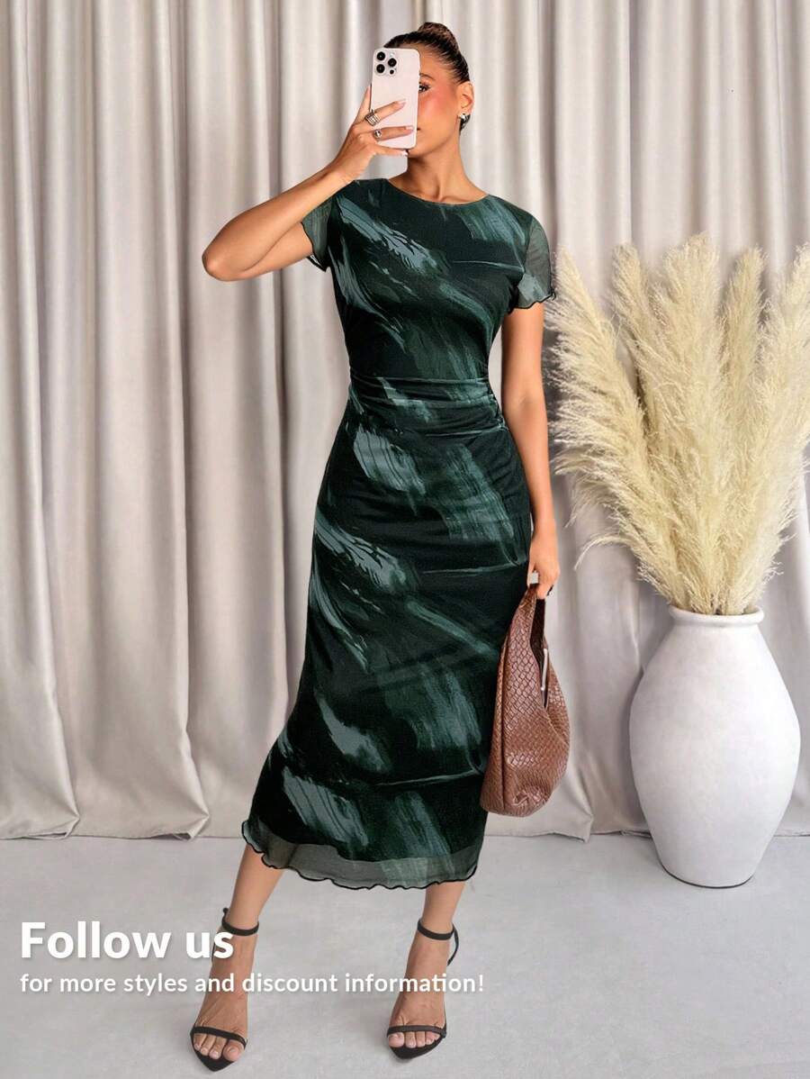 Lavishia 女士时尚印花短袖连衣裙，春夏 - 彩色 - 查看 1