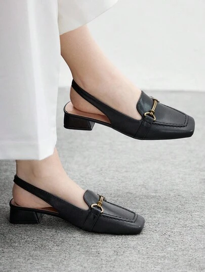 CUCCOO BIZCHIC Women's Black Chunky Heel Elegant Comfortable Versatile Slip-On Loafers Work Flats Mule Shoes For Christmas Spring Shoes