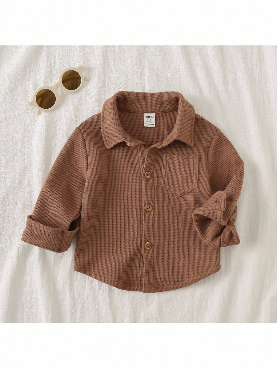 Loomiva Plain Brown Baby Boy Top With Regular Sleeves And Collar Ideal For Everyday Wear Fall Winter