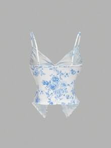SHEIN MOD 2件組女款夏季純色與花卉印花扭結細肩帶背心，黑白配色性感露背上衣，約會之夜可愛上衣 - 彩色 - 查看 8