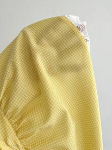 Elamini Lace Trim Hem Tube Top With Plaid Scarf - Yellow - View 5