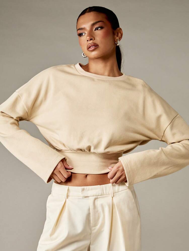 MISSGUIDED Felpa oversize con spalle a goccia, vita stretta, lunghezza corta, girocollo, orlo a costine, maniche lunghe, moda casual da strada per l'autunno e l'inverno