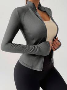 DAZY 运动跑步瑜伽修身长袖夹克 - 深灰色 - 查看 3