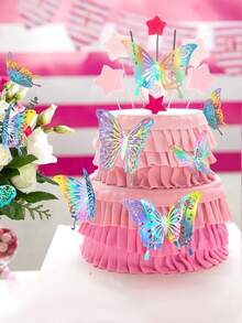 Rainbow 3D Butterfly Decor Set Of 60pcs - Glitter Gold Paper Butterflies For Party Wedding Birthday DIY Decorations - Multicolor - View 4