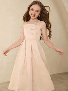 少女优雅奢华浅粉色无袖高低领大蝴蝶结长裙，适合度假、晚会、婚礼、花童、生日、学校舞会、圣诞节、万圣节、毕业典礼等场合 - 淺粉色 - 查看 7