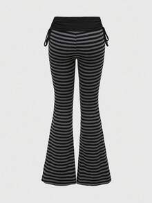 ROMWE Grunge Punk Quần ống loe kẻ sọc màu tương phản phong cách Punk dành cho nữ - Nhiều màu - Xem 2