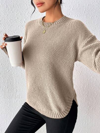 EMERY ROSE Casual Versatile Solid Color Crew Neck Sweater Fall Winter Cloth For Women