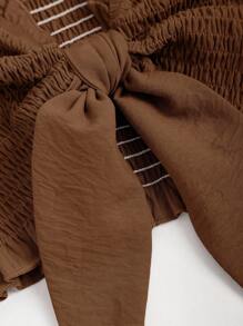 Sweetra Women's 2pcs Solid Brown Minimalist Daily Twist Front Tube Top And Shorts Set, Fitted - Mocha Brown - View 4